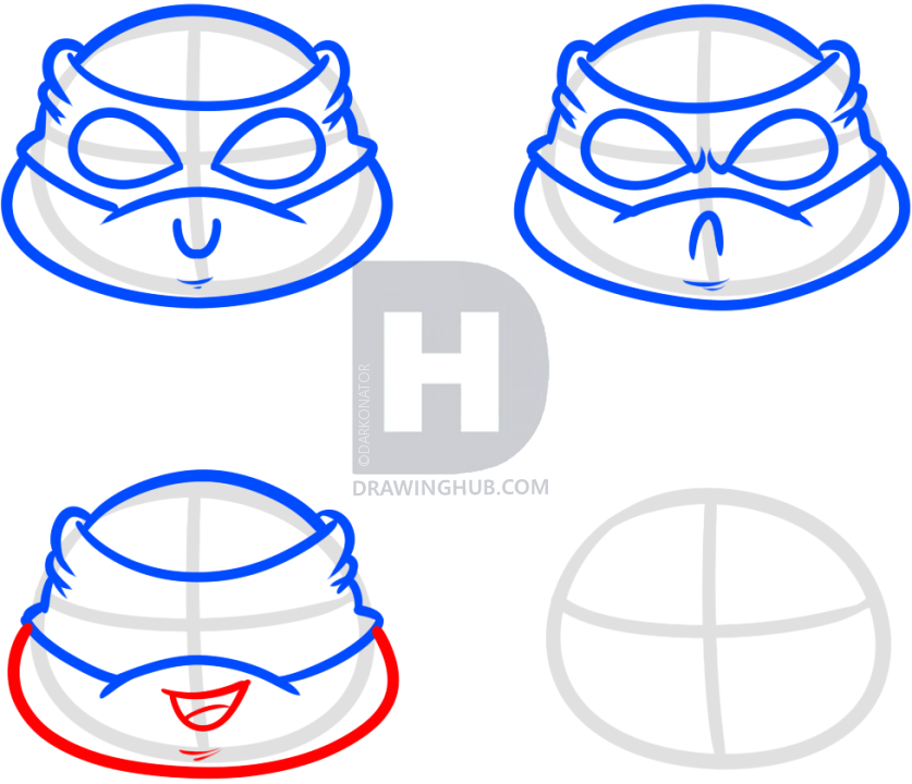 837x720 How To Draw Chibi Teenage Mutant Ninja Turtles, Step - Ninja Turtle Face Drawing