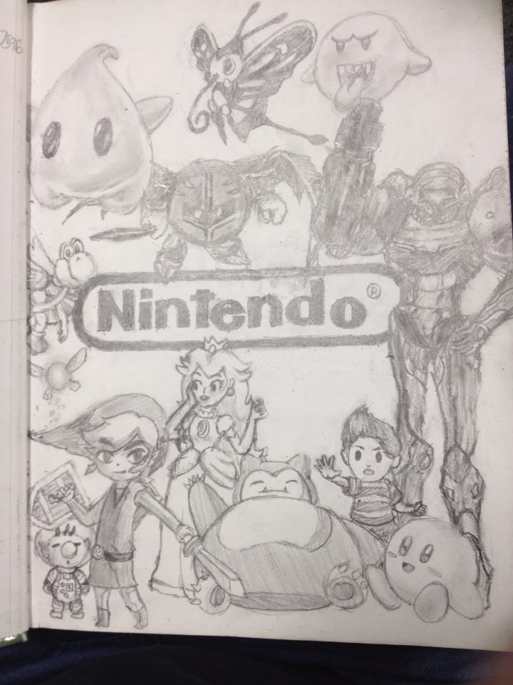 720x960 i drew nintendo characters in my biology book drawing - Nintendo Character Drawings