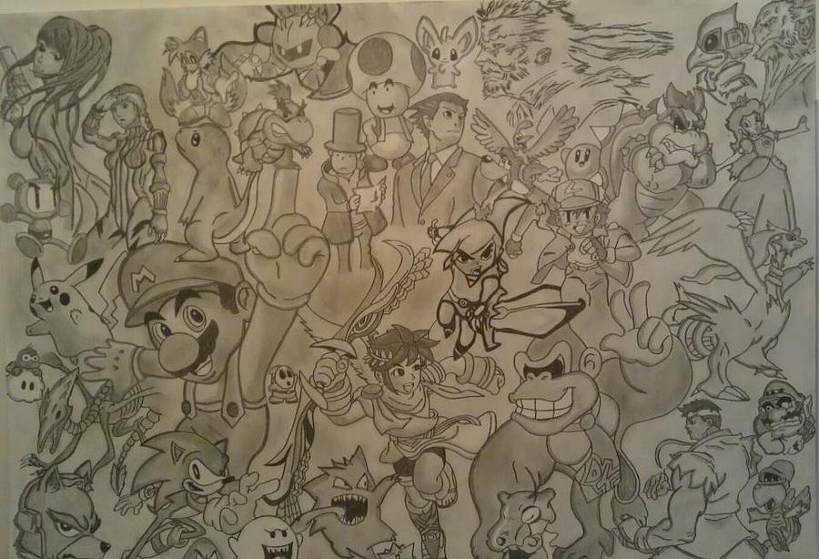 900x614 nintendo collage drawing - Nintendo Character Drawings