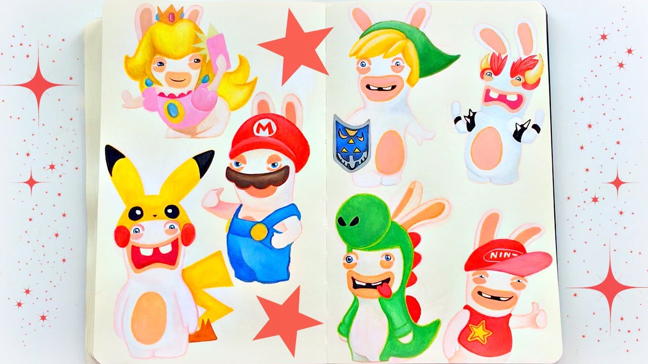 1280x720 rabbids invade smash bros drawing rabbid nintendo characters - Nintendo Character Drawings