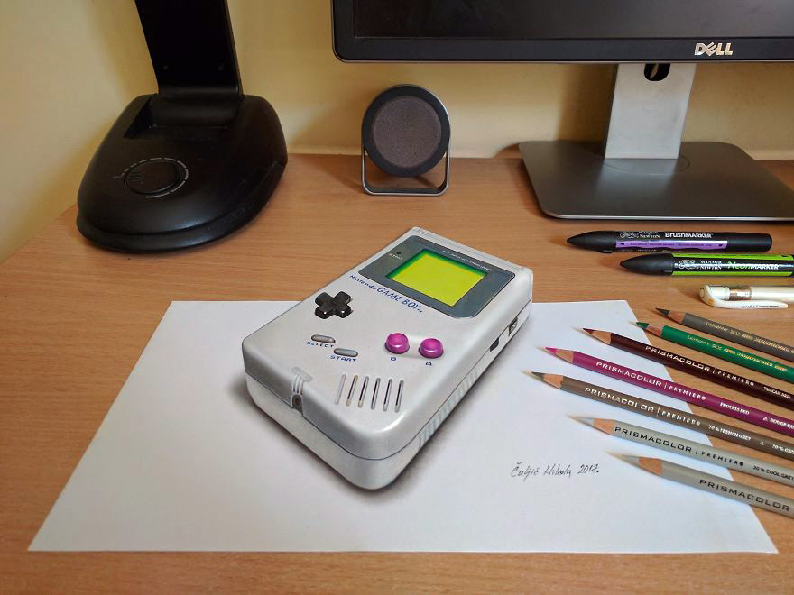 880x660 Nintendo Game Boy And More Amazing Optical Illusion Drawings - Nintendo Drawings