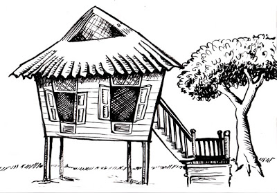 400x279 Brown Rice Sketch - Nipa Hut Drawing