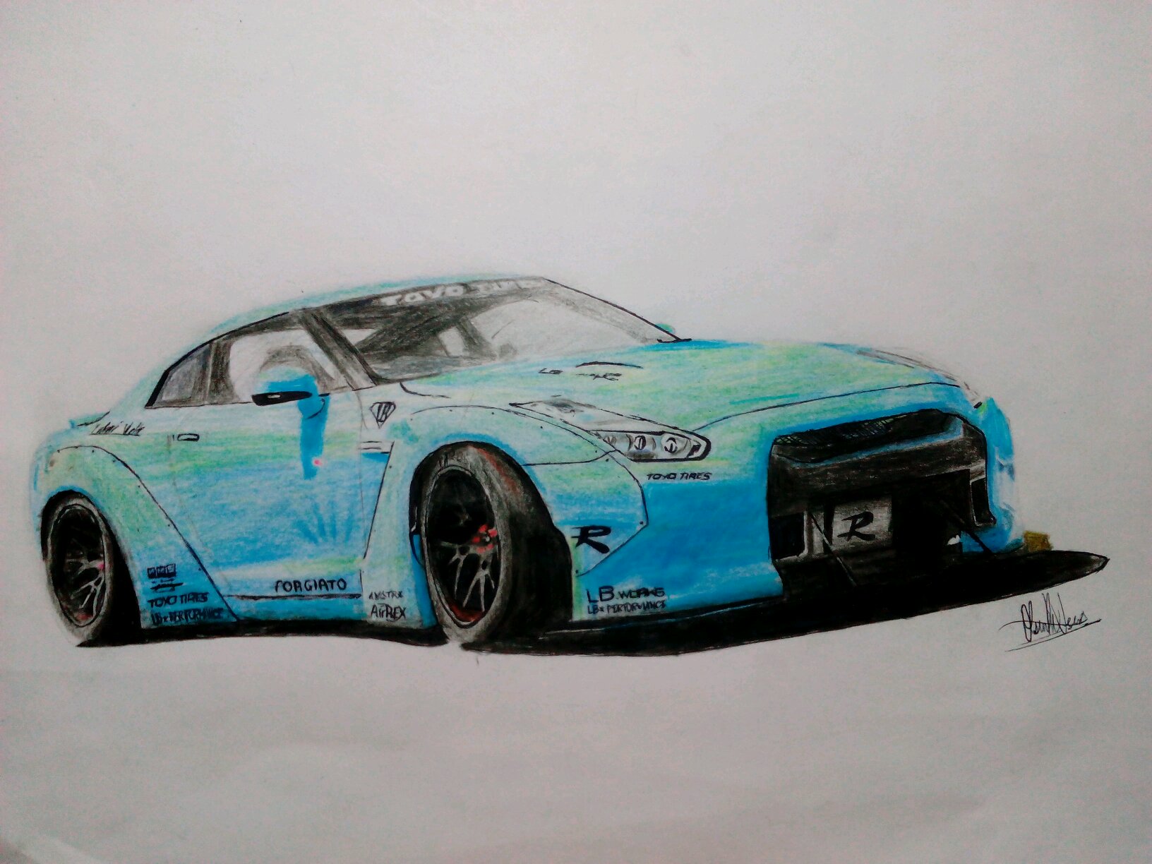 1632x1224 my drawing of the nissan gt r with a liberty walk body kit - Nissan Drawing