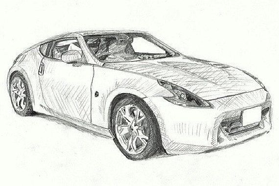 570x381 nissan fairlady z pencil drawing print - Nissan Drawing