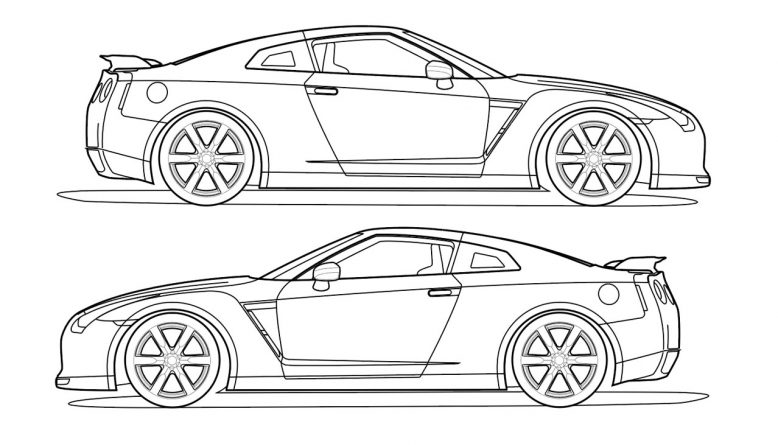 778x445 side view vector line drawing of a nissan gt r - Nissan Drawing