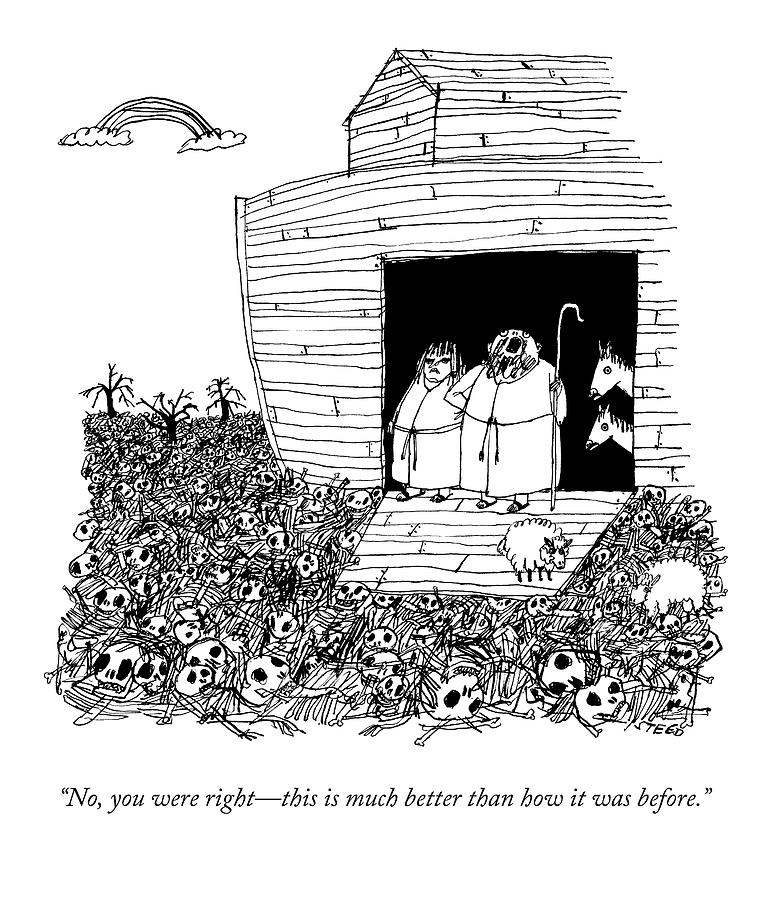 774x900 noah, speaking upward to heaven, exits the ark drawing - Noah Drawing