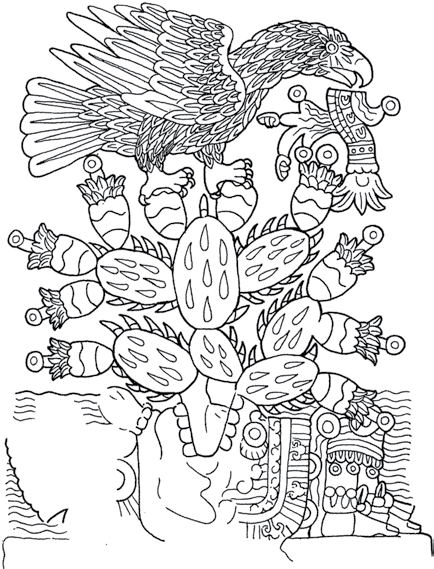 434x569 relief of eagle on nopal cactus with heart tunas, on back of el - Nopal Drawing