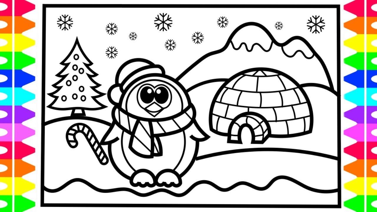 1280x720 Christmas Drawing And Coloring Page! How To Draw A Penguin Step - North Pole Drawing