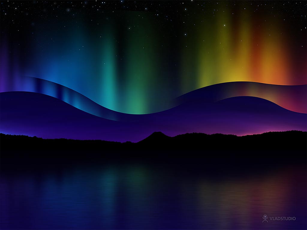 1024x768 design a colorful northern lights landscape photoshop tutorials - Northern Lights Drawing
