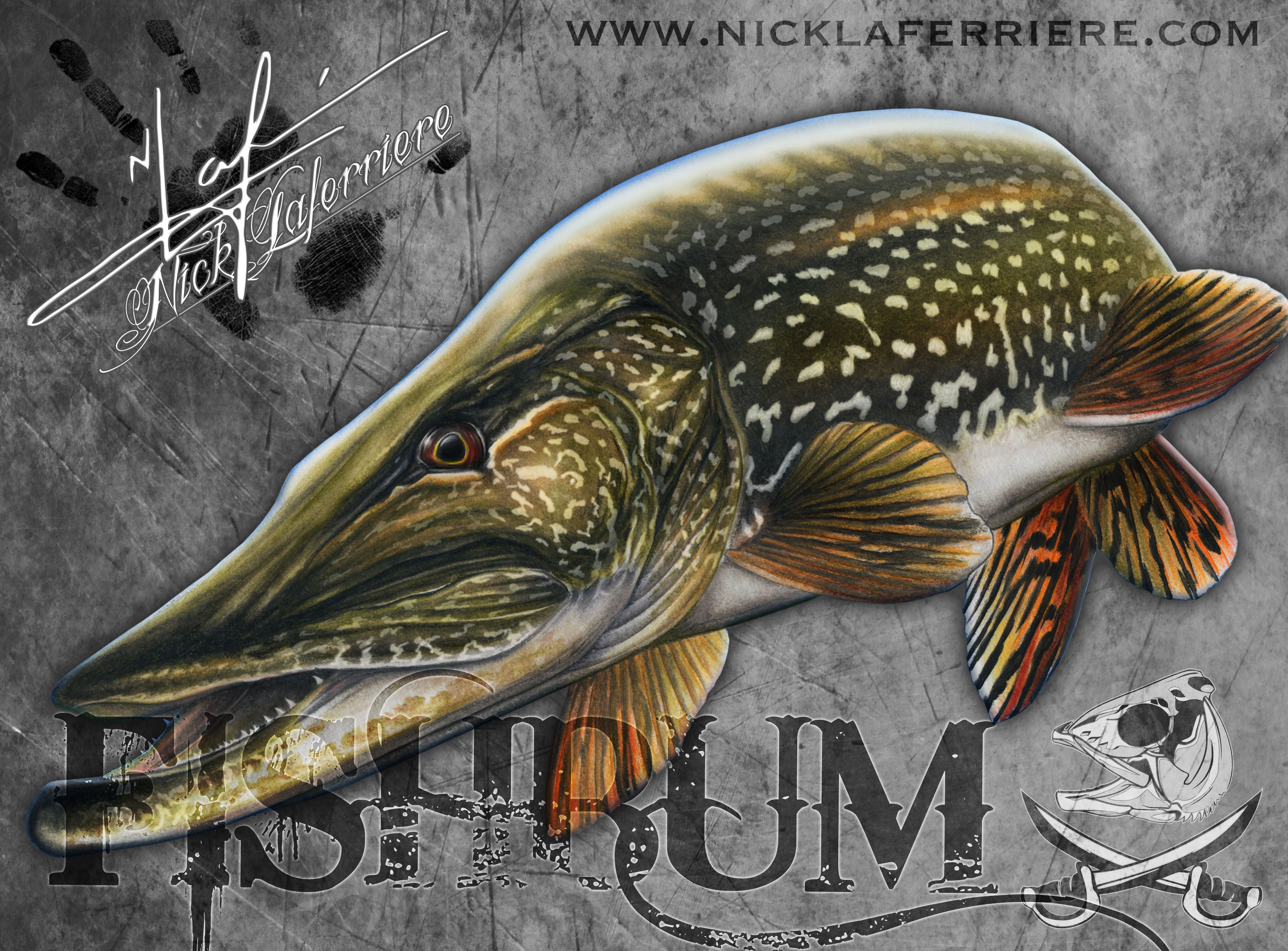 3388x2500 northern pike mixed media - Northern Pike Drawing