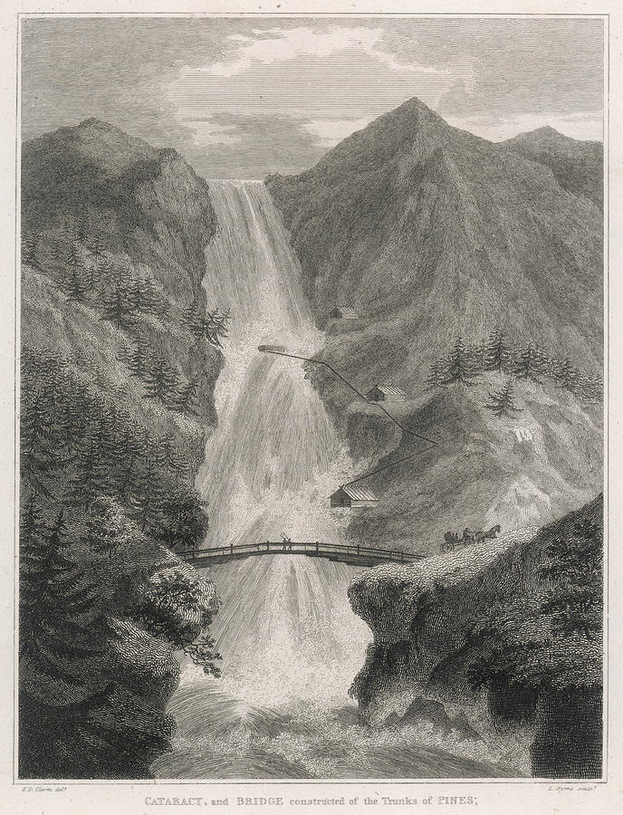 688x900 a waterfall at kringlendal, norway drawing - Norway Drawing