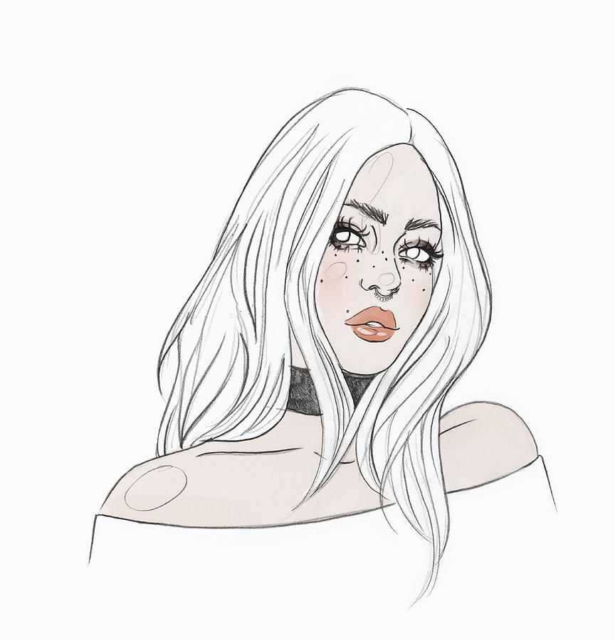 864x900 fashionable young woman with long blonde hair and nose ring - Nose Ring Drawing