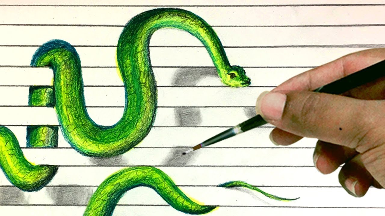 1280x720 green snake, notebook paper drawing - Notebook Paper Drawings