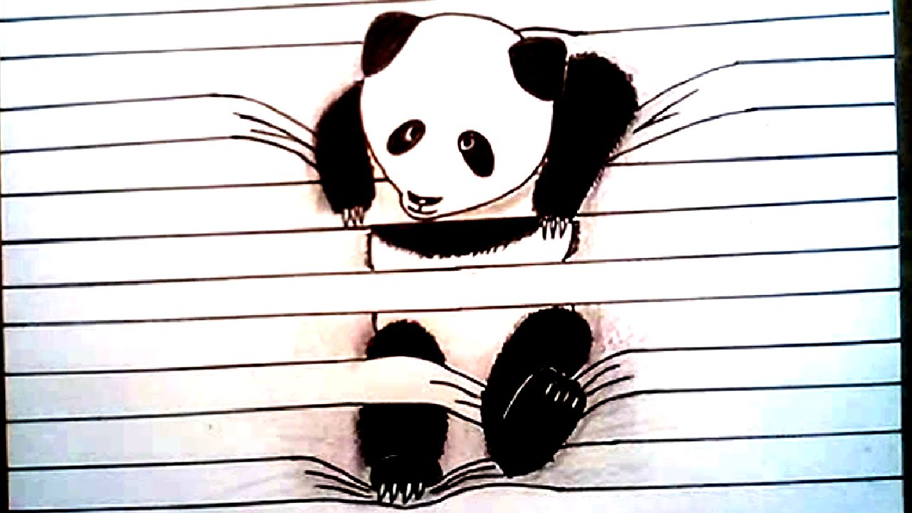 1280x720 how to draw panda drawing lined paper art trick - Notebook Paper Drawings