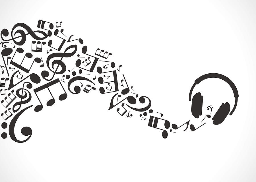 900x640 Music Background With Headphones And Musical Notes Drawing - Notes Drawing