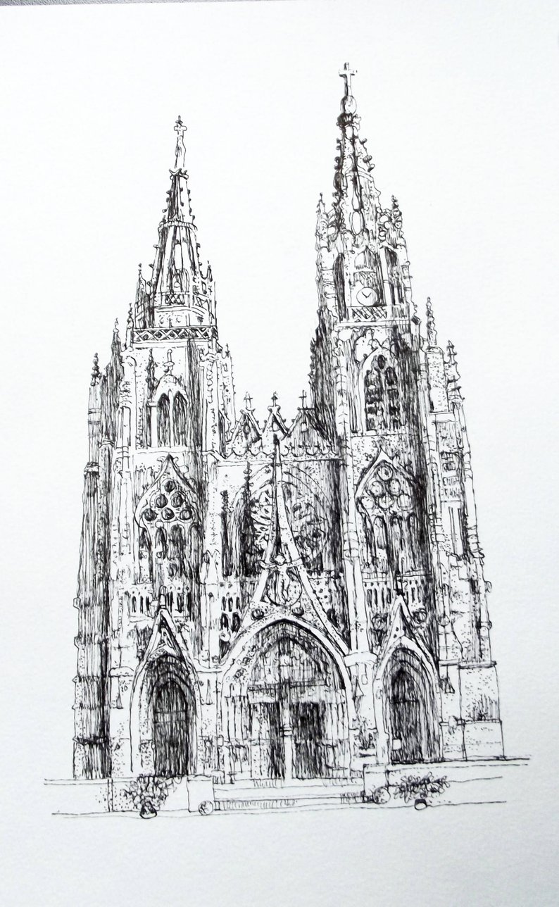 794x1288 notre dame cathedral paris france print from original etsy - Notre Dame Cathedral Drawing