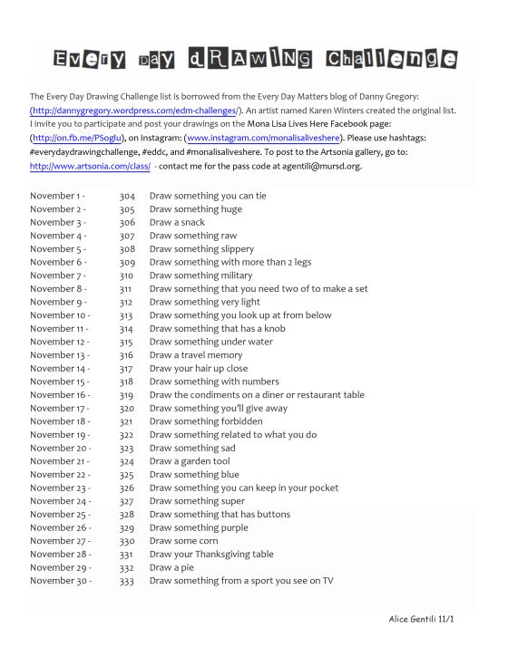560x725 november every day drawing challenge task list daily sketch - November Drawings