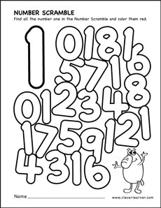 230x298 number scramble activity worksheet for number for preschool children - Number 1 Drawing