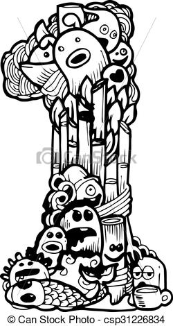 250x470 vector illustration of doodle number illustration - Number 1 Drawing