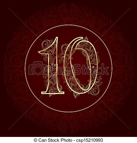450x470 Vintage Floral Number Vector Illustration - Number 10 Drawing