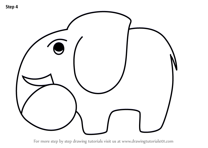 848x602 Learn How To Draw A Elephant Using Number - Number 4 Drawing