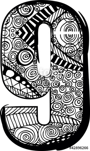 300x500 Number With Abstract Drawing Vector Illustration Stock Image - Number 9 Drawing