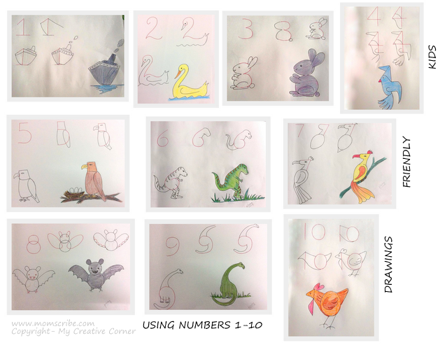 629x493 drawings ideas for kids using numbers, alphabets and shapes - Number Drawing