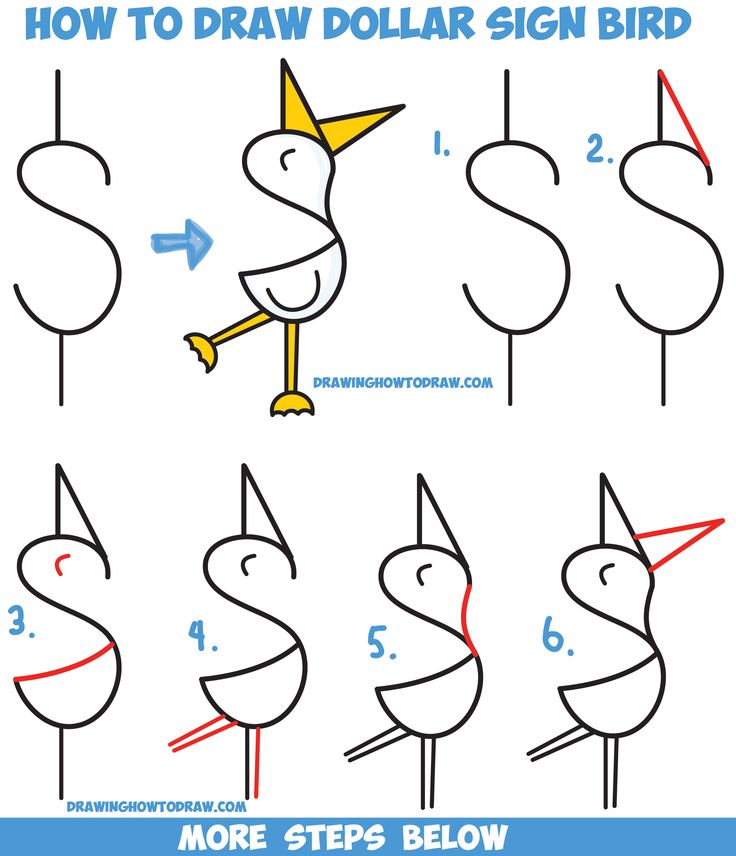 736x856 How To Draw A Cute Cartoon Bird Duck From A Dollar Sign Easy Easy - Number Drawing For Kids