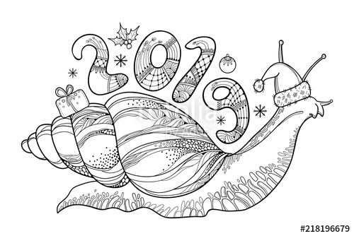 500x334 Vector Drawing Of Outline Achatina Snail Or African Giant Land - Number Drawing Images