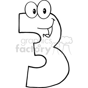 300x300 Clipart Illustration Of Number Three Cartoon Mascot Character - Number Three Drawing