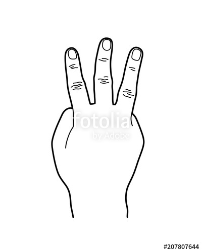 400x500 Number Or Three Hand Sign, Line Art Style Illustration Stock - Number Three Drawing