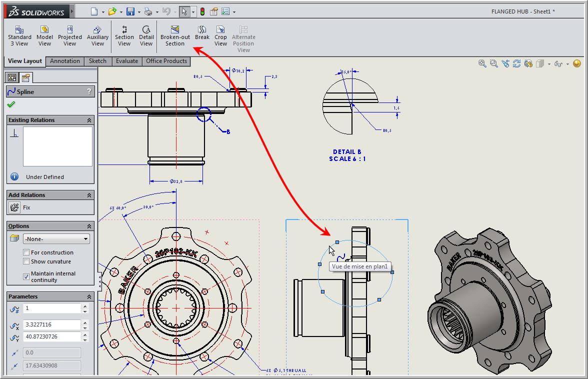 1176x758 broken out section view in a drawing - Numerical Drawing