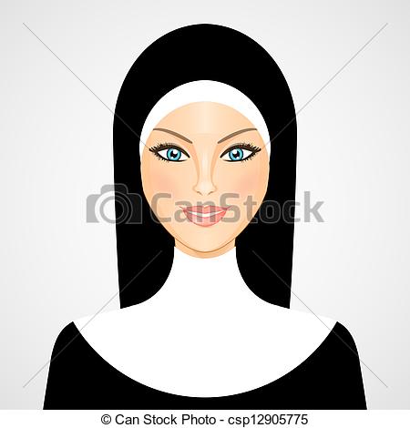 450x470 Vector Illustration Of Nun - Nun Drawing