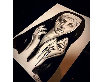 340x270 Creepy Nun Art Etsy - Nun Drawing