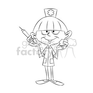 300x300 betty the cartoon nurse holding a hypodermic needle black white - Nurse Cartoon Drawing