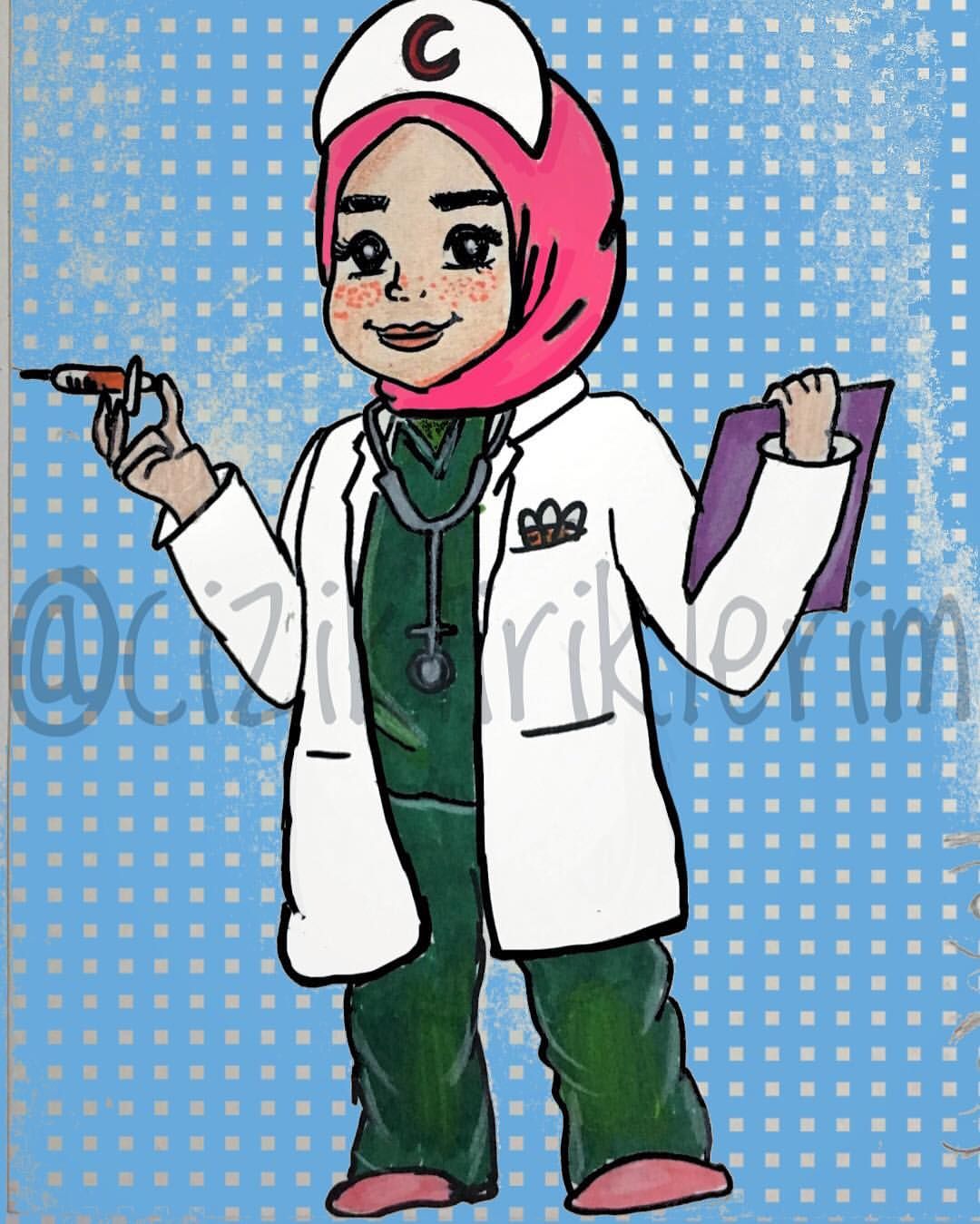 1080x1349 nurse doctor hijab drawing cartoon illustration drawing - Nurse Cartoon Drawing