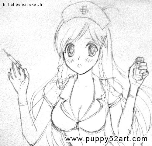 500x480 nurse drawing with pencil from sketch to ink process - Nurse Drawing