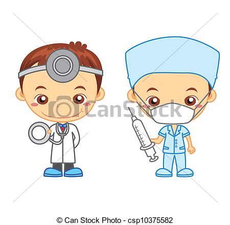450x439 Kids And A Doctor And A Nurse Isolated On White Background - Nurse Drawing For Kids
