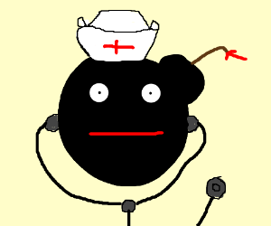 300x250 Bomb With Face And Nurse Hat Drawing - Nurse Hat Drawing