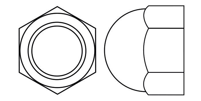 700x355 Dome, Cap Or Acorn Hexagon And Square Nuts - Nut Drawing