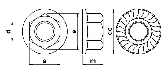550x232 Flange Nut Hex Serrated In Stainless - Nut Drawing