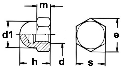491x283 Hex Domed Acorn Nut - Nut Drawing