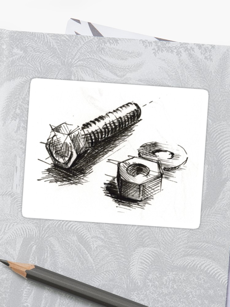 750x1000 Screw And Nut Drawing Sticker - Nut Drawing