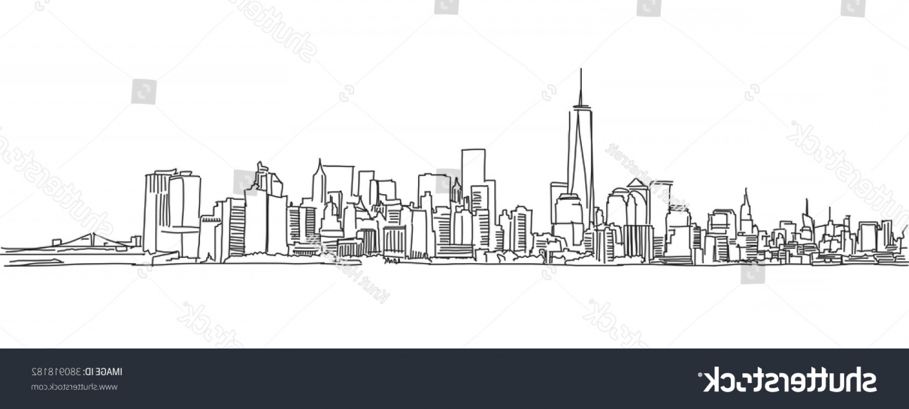 1800x811 free hand sketch new york city sohadacouri - Nyc Skyline Drawing