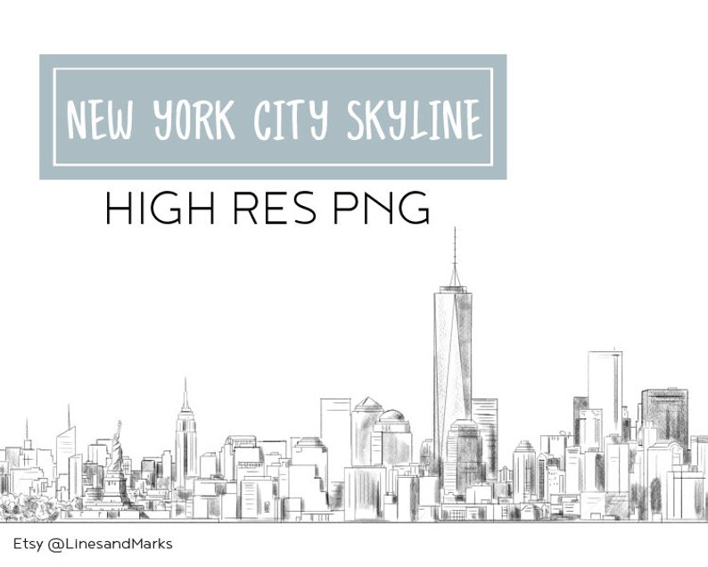 794x636 New York City Skyline Drawing Transparent Etsy - Nyc Skyline Drawing
