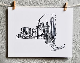 340x270 New York Drawing Etsy - Nyc Skyline Drawing