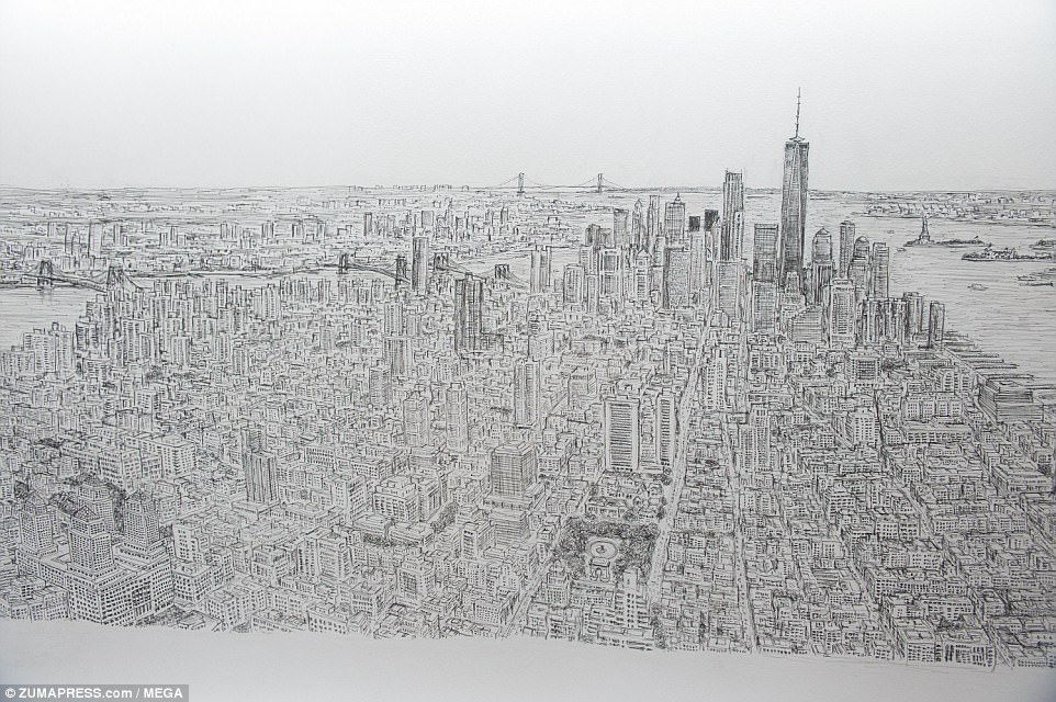 962x640 artist stephen wiltshire draws new york city from memory daily - Nyc Skyline Drawing