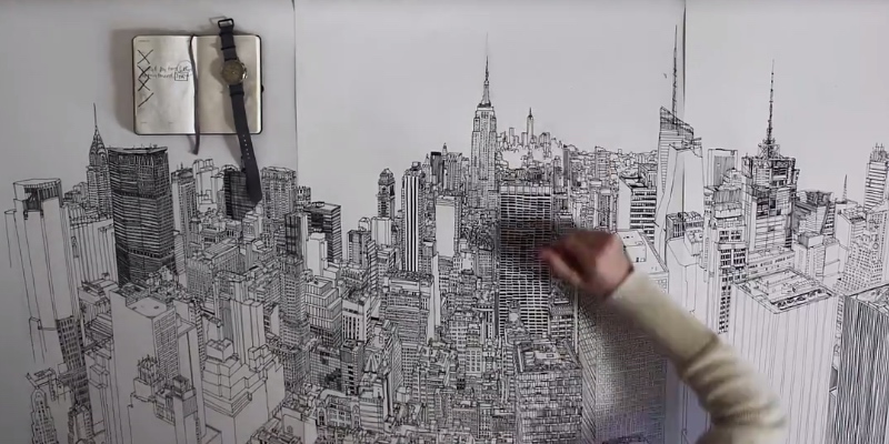 800x400 colossus a time lapse ink drawing of new york city's skyline - Nyc Skyline Drawing