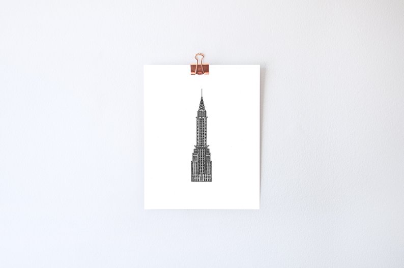 794x527 Chrysler Building Print New York City Nyc Line Etsy - Nyc Skyline Line Drawing