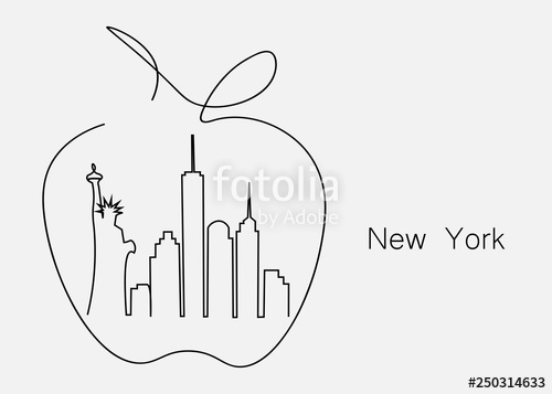 500x357 Big Apple New York City Skyline With Statue Of Liberty, Vector - Nyc Skyline Line Drawing